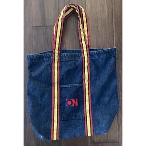 Old Navy Embroidered Denim Cotton‎ Blue Shoulder Purse Bag Retro Style 17x17x5"
